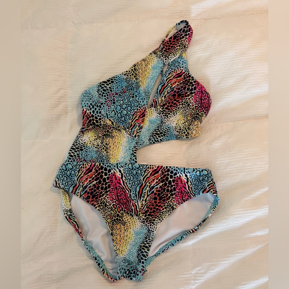 Paradizia One-Shoulder Cutout Multicolor Animal Print Swimsuit
